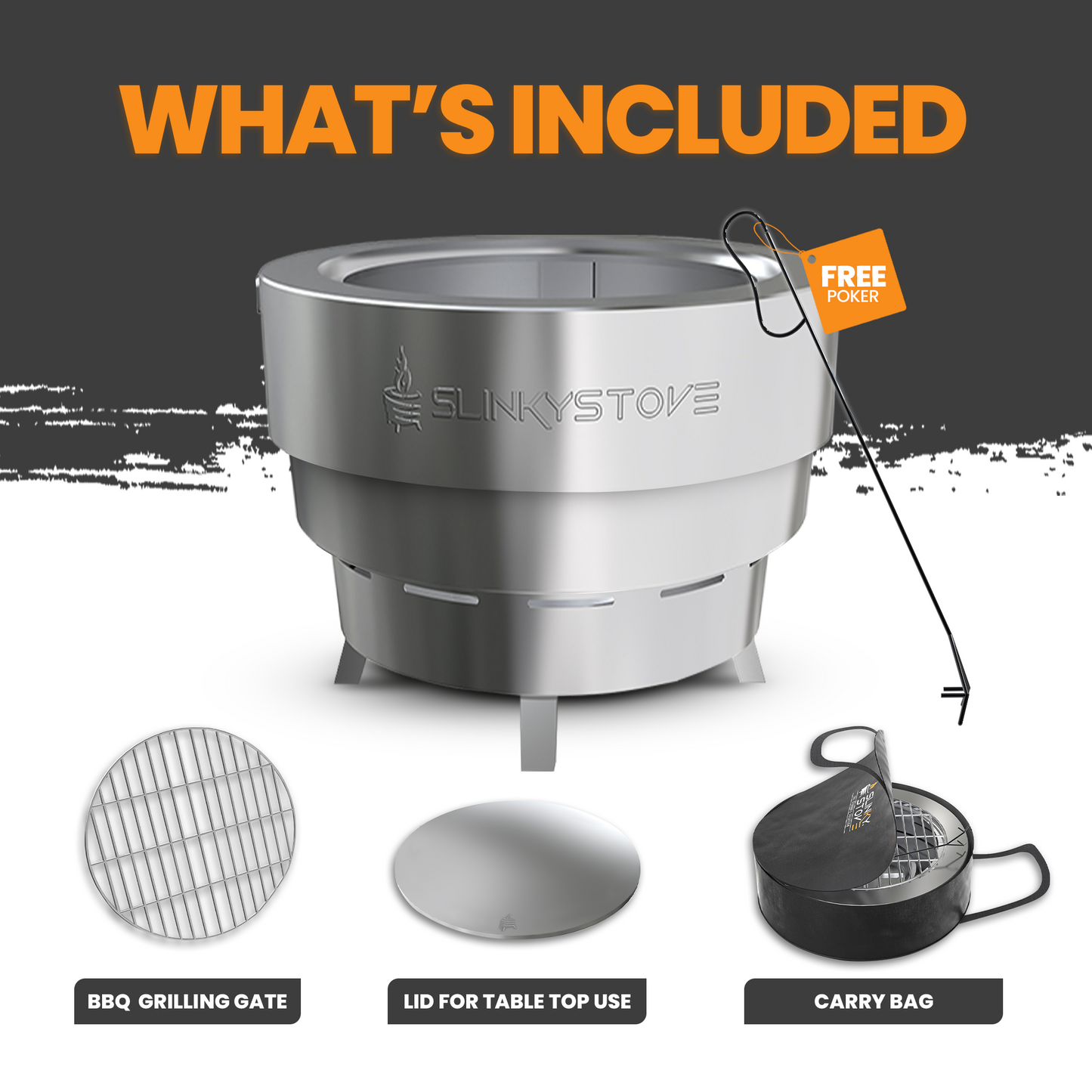 Slinky Stove - Fogón portátil sin humo de 17" con bolsa de transporte, diseño de acero inoxidable plegable para acampar, patio trasero, fogatas y leña al aire libre - Ligero para un uso fácil