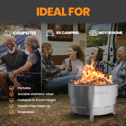 Slinky Stove Smokeless Firepit - 23" Portable Firepit with Carry Bag, Collapsible Stainless Steel Design for Camping, Backyard Patio, Bonfires, and Outdoor Wood-Burning - Lightweight for Easy Use