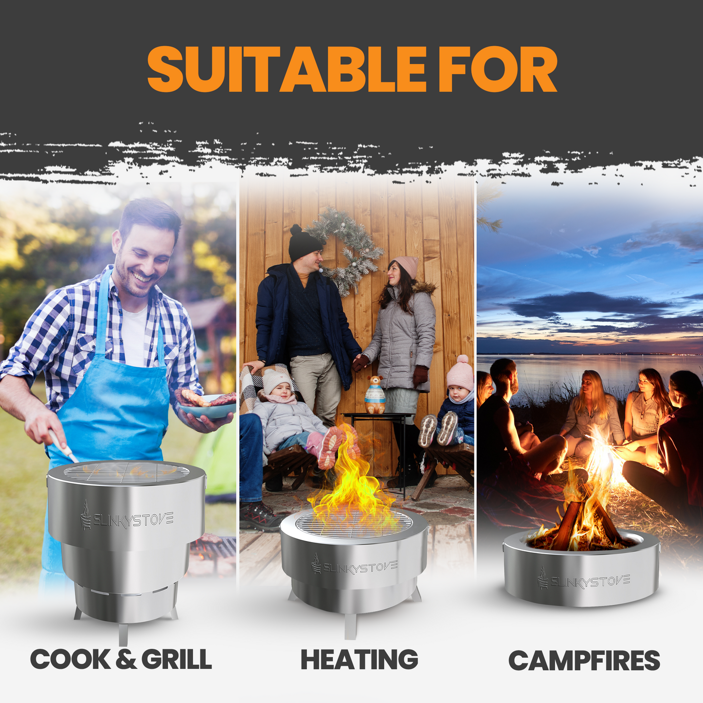 Slinky Stove Smokeless Firepit - 7" Portable Firepit with Carry Bag, Collapsible Stainless Steel Design for Camping, Backyard Patio, Bonfires, and Outdoor Wood-Burning - Lightweight for Easy Use