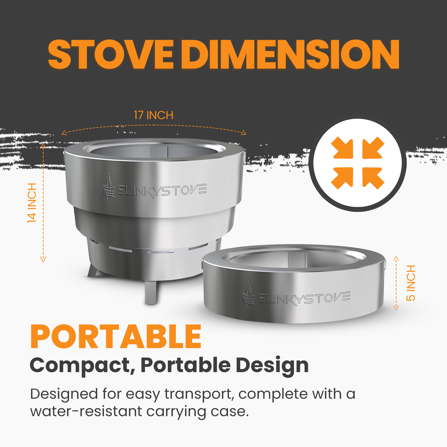 Slinky Stove Smokeless Firepit - 17" Portable Firepit with Carry Bag, Collapsible Stainless Steel Design for Camping, Backyard Patio, Bonfires, and Outdoor Wood-Burning - Lightweight for Easy Use