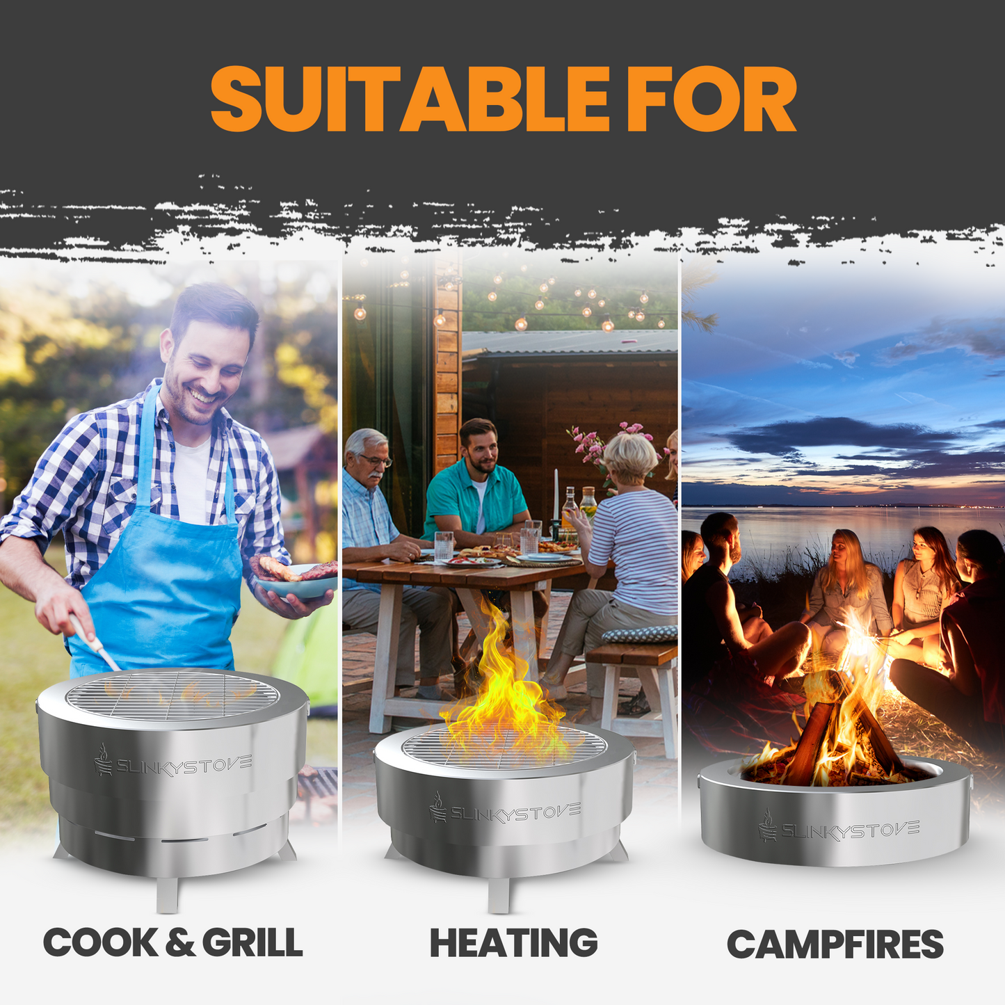 Slinky Stove Smokeless Firepit - 23" Portable Firepit with Carry Bag, Collapsible Stainless Steel Design for Camping, Backyard Patio, Bonfires, and Outdoor Wood-Burning - Lightweight for Easy Use