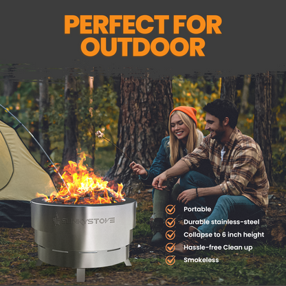 Slinky Stove Smokeless Firepit - 23" Portable Firepit with Carry Bag, Collapsible Stainless Steel Design for Camping, Backyard Patio, Bonfires, and Outdoor Wood-Burning - Lightweight for Easy Use