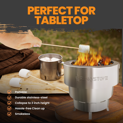 Slinky Stove Smokeless Firepit - 7" Portable Firepit with Carry Bag, Collapsible Stainless Steel Design for Camping, Backyard Patio, Bonfires, and Outdoor Wood-Burning - Lightweight for Easy Use