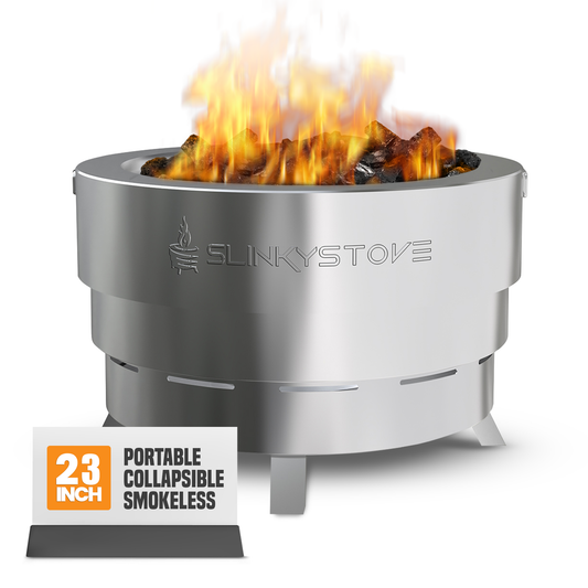 Slinky Stove - Fogón portátil sin humo de 23" con bolsa de transporte, diseño de acero inoxidable plegable para acampar, patio trasero, fogatas y leña al aire libre - Ligero para un uso fácil